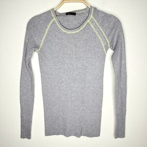 Moda International Gray Ribbed Knit Long Sleeve Top Button‎ Detail Sz L*